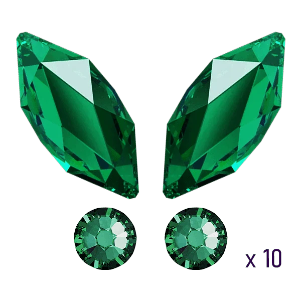 Butterfly tooth gems Emerald Swarovski (10pcs)